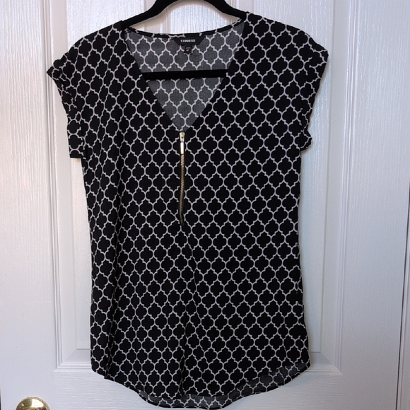 Express Tops - Express Black and White Geometric Blouse